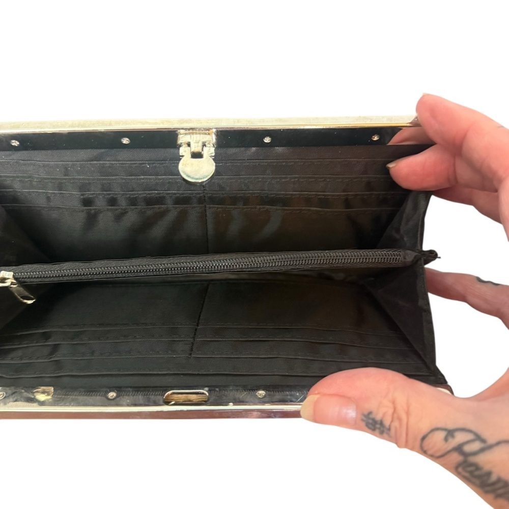 Patchwork Leather Clutch With Silver Trim (B5) - image 5